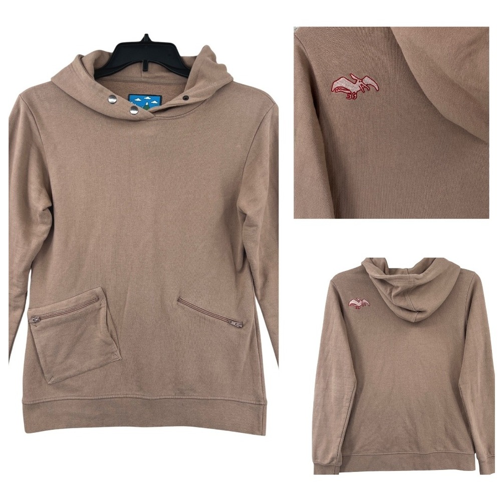 Airblaster Pterodactyl Graphic Hoodie Mens L Brown Snap Neck Zipper‎ Pockets